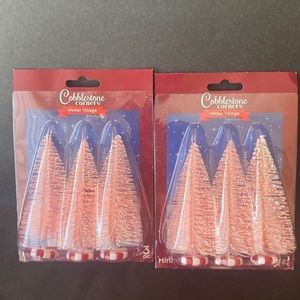 6 Cobblestone Corners Bottle Brush Christmas Trees W/Peppermint Bottoms …